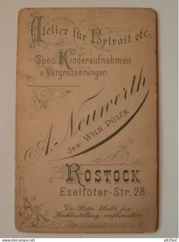 Kabinettfoto - A. Neuwerth in Rostock , Eselföter Strasse , Photographie , Kabinett !!