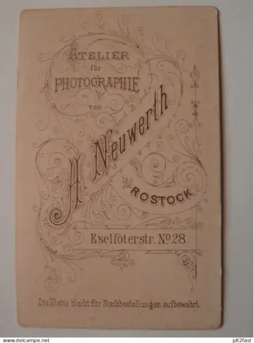 Kabinettfoto - A. Neuwerth in Rostock , Eselföterstrasse , Photographie , Kabinett !!