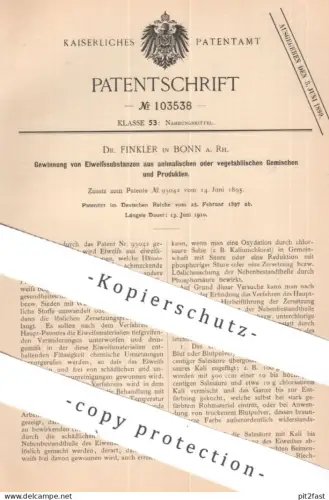 original Patent - Dr. Finkler , Bonn / Rhein | 1897 | Gewinnung von Eiweißsubstanzen | Eiweiß | Protein , Lebensmittel