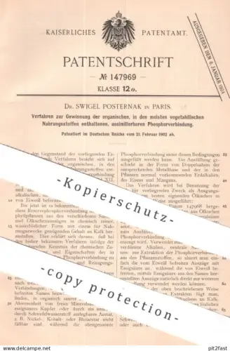 original Patent - Dr. Swigel Posternak , Paris Frankreich | 1902 | Abscheidung organischer Phosphorverbindung | Phosphor