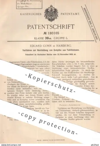 original Patent - Eduard Conn , Hamburg | 1904 | Knöpfe aus Tahitinuss | Knopf , Nuss , Nüsse , Schneiderei
