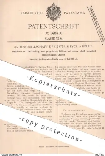 original Patent - AG F. Priester & Eyck , Berlin | 1903 | gespritzte Bilder | Bild , Kunst , Farbe Farben , Lack | Maler