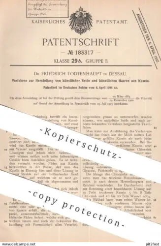 original Patent - Dr. Friedrich Todtenhaupt , Dessau | 1906 | künstliche Seide und künstliche Haare aus Kasein | Haar