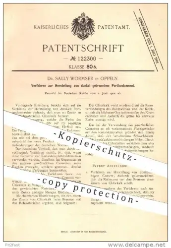 original Patent - Dr. Sally Wormser , Oppeln , 1900 , Herstellung von dunkel gebranntem Portland - Zement , Chlor - Kalk