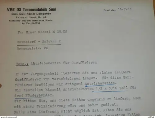 VEB Tonfabrik Saal i. Mecklenburg b. Ribnitz-Damgarten , 1960 , Herr Schleeff , altes Dokument , Reklame / Werbung !