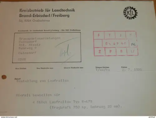 Landtechnik Brand-Erbisdorf / Freiberg in Großschirma , 1990 , Herr Primm , altes Dokument , Reklame / Werbung