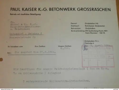 Betonwerk Grossräschen - Paul Kaiser KG , 1960 , Großräschen , altes Dokument , Reklame / Werbung