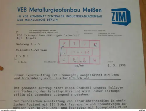 VEB Metallurgieofenbau Meißen , 1990 , Herr Fiedler , altes Dokument , Reklame / Werbung