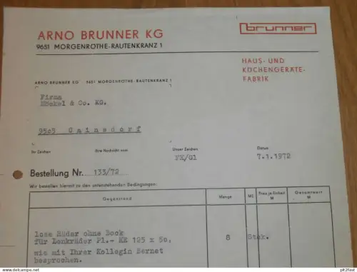 Küchengeräte-Fabrik Arno Brunner KG in Morgenröthe - Rautenkranz b. Muldenhammer , 1972 , Dokument , Reklame / Werbung