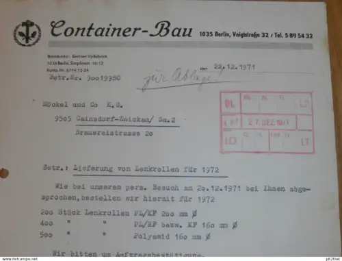 Container-Bau Berlin - Lichtenberg , Voigtstraße , 1971 , altes Dokument , Reklame / Werbung !!