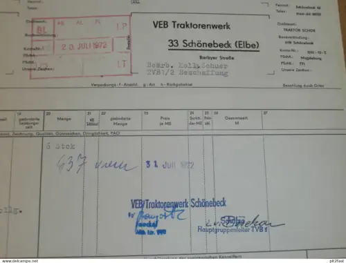 VEB Traktorenwerk Schönebeck a. Elbe , 1972 , Herr Schulze , altes Dokument , Reklame / Werbung !!
