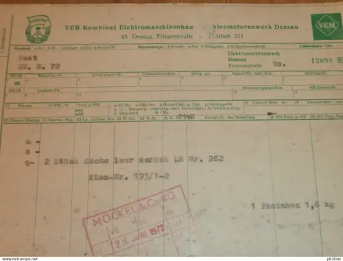 VEB Kombinat Elektromaschinenbau in Dessau , 1972 , altes Dokument , Reklame / Werbung