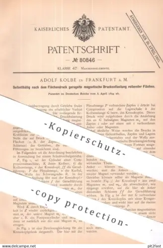 original Patent - Adolf Kolbe , Frankfurt / Main | 1894 | magnetische Druckentlastung | Getriebe , Magnet , Motor !