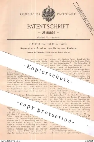 original Patent - Gabriel Patureau , Paris , Frankreich | 1894 | Drucken von Linien u. Muster | 1894 | Druck , Drucker !