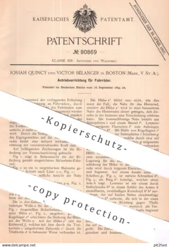 original Patent - Josiah Quincy , Victor Bélanger , Boston , Massachusetts , USA | 1894 | Fahrrad - Antrieb | Fahrräder
