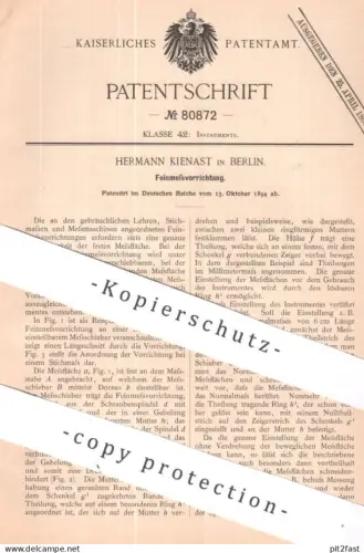 original Patent - Hermann Kienast , Berlin | 1894 | Feinmessvorrichtung | Messen , Vermessen , Messlehre | Vermessung !!
