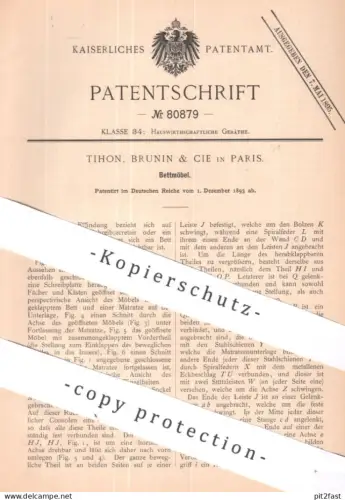 original Patent - Tihon , Brunin & Cie , Paris , Frankreich | 1893 | Bettmöbel | Bett , Betten , Möbel , Schrank , Sofa