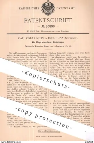 original Patent - Carl Oskar Melin , Eskilstuna , Schweden | 1894 | Als Wiege benutzbarer Kinderwagen | Baby , Kinder