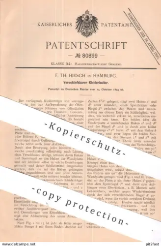 original Patent - F. Th. Hirsch , Hamburg | 1894 | Verschließbarer Kleiderhalter | Kleiderhaken , Garderobe , Garderoben