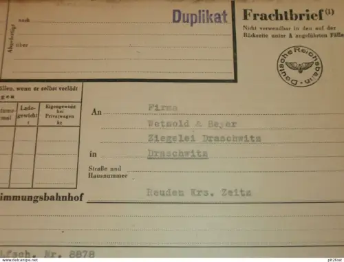Frachtbrief - Reichsbahn , Draschwitz / Reuden b. Zeitz , Zwickau , Feldbahn , 1959 , altes Dokument , Reklame / Werbung