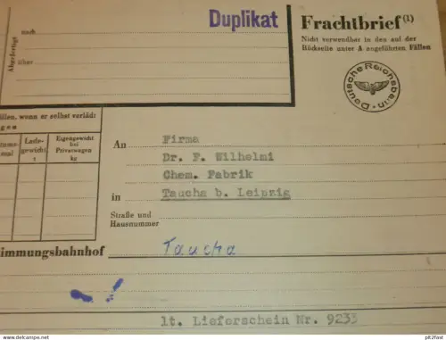 Frachtbrief - Reichsbahn , Taucha b. Leipzig , Zwickau , Feldbahn , 1960 , altes Dokument , Reklame / Werbung