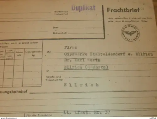 Frachtbrief - Reichsbahn , Ellrich i. Südharz , Zwickau , Feldbahn , 1966 , altes Dokument , Reklame / Werbung