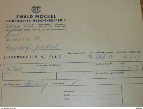 Ewald Möckel - Maschinenfabrik Cainsdorf b. Zwickau , 1959 , Schmalspur ,  Feldbahn , altes Dokument , Reklame / Werbung