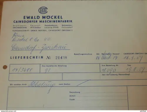 Ewald Möckel - Maschinenfabrik Cainsdorf b. Zwickau , 1959 , Schmalspur ,  Feldbahn , altes Dokument , Reklame / Werbung