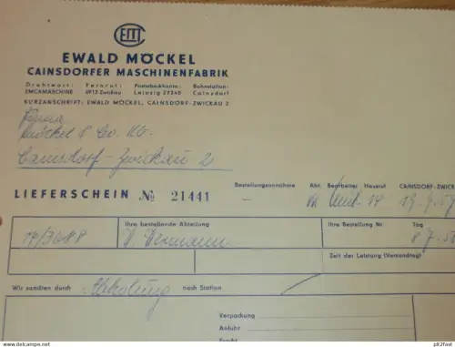 Ewald Möckel - Maschinenfabrik Cainsdorf b. Zwickau , 1958 , Schmalspur ,  Feldbahn , altes Dokument , Reklame / Werbung