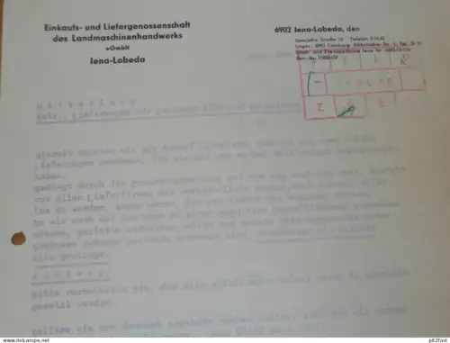 Liefergenossenschaft in Jena - Lobeda , 1990 , altes Dokument , Reklame / Werbung