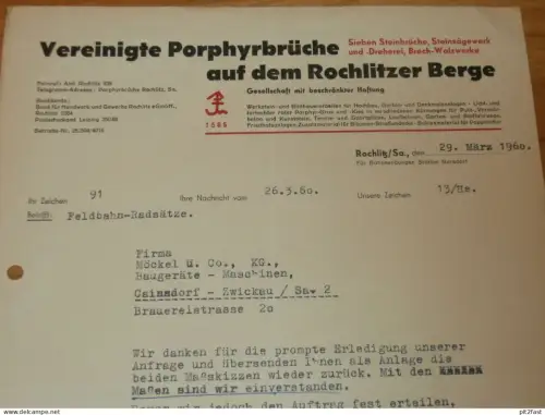 Porphyrbrüche auf dem Rochlitzer Berge in Rochlitz , 1960 , altes Dokument , Reklame / Werbung