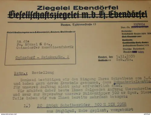 Ziegelei Ebendörfel in Bautzen , 1959 , altes Dokument , Reklame / Werbung !