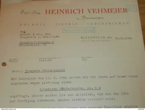 Hochbau - Heinrich Vehmeier in Bitterfeld , 1960 , altes Dokument , Reklame / Werbung !