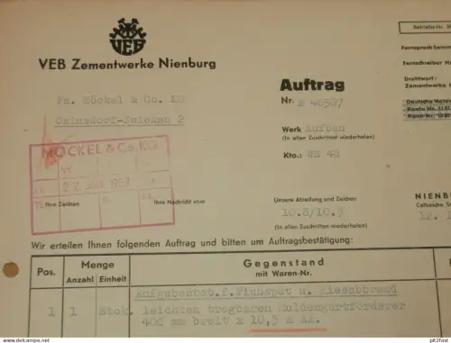 VEB Zementwerk Nienburg a. Saale , 1959 , Hr. Werner , Hr. Kemper , alte Rechnung , Reklame / Werbung !!