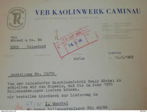 VEB Kaolinwerk Caminau b. Königswartha , 1969 , altes Dokument , Reklame / Werbung