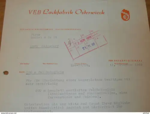 VEB Lackfabrik Osterwieck / Harz , 1969 , Hr. Ermer , Herr Wintrich , altes Dokument , Reklame / Werbung