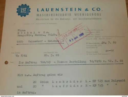 Lauenstein & Co. - Maschinenfabrik in Wernigerode , 1969 , Herr Chalet , Geissler , altes Dokument , Reklame / Werbung !