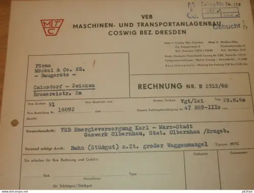 VEB Maschinenbau Coswig b. Dresden , 1960 , altes Dokument , Reklame / Werbung !