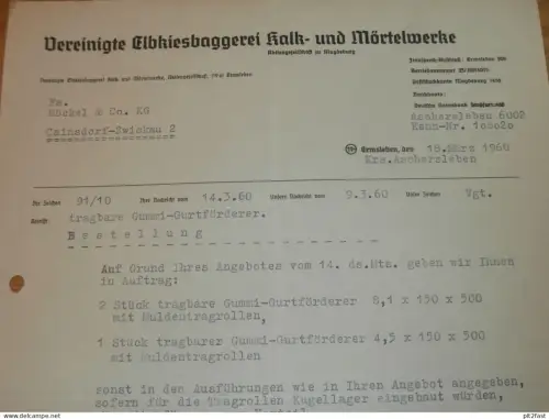 Elbkiesbaggerei Kalk- und Mörtelwerke in Ermsleben / Aschersleben , 1960 , Magdeburg altes Dokument , Reklame / Werbung
