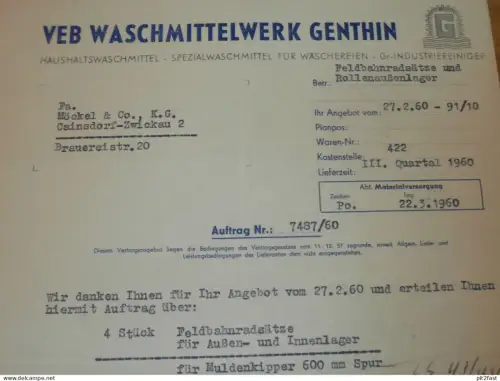 VEB Waschmittelwerk Genthin , 1960 , Herr Pössel , Herr Senff , altes Dokument , Reklame / Werbung