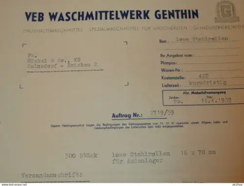 VEB Waschmittelwerk Genthin , 1959 , Herr Pössel , Herr Senff , altes Dokument , Reklame / Werbung