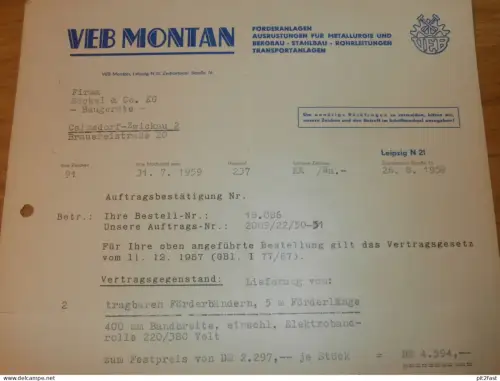 VEB Montan - Bergbau in Leipzig , 1959 , altes Dokument , Reklame / Werbung