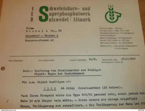 Superphosphatwerk Salzwedel / Altmark , 1960 , Herr Suttmer , Herr Prihoda , altes Dokument , Reklame / Werbung !