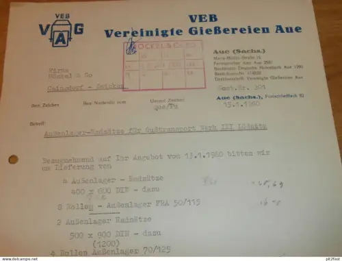 VEB Vereinigte Gießerei Aue , 1960 , altes Dokument , Reklame / Werbung