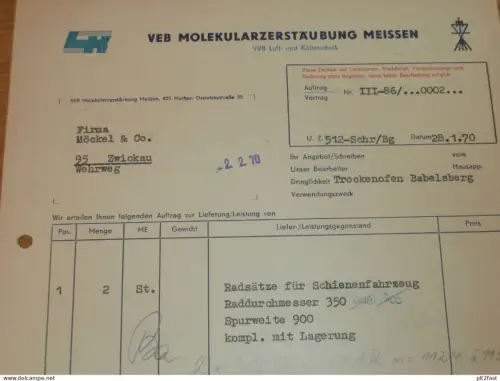 VEB Molekularzerstäubung Meissen , 1970 , altes Dokument , Reklame / Werbung