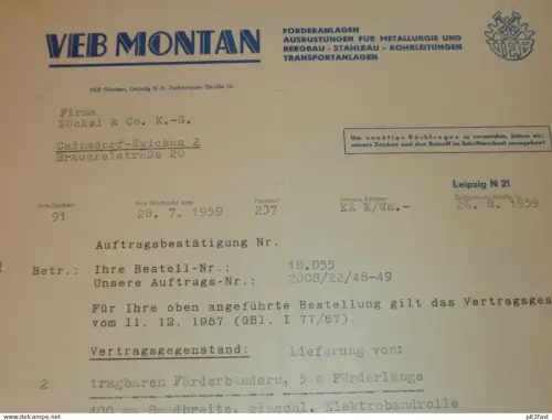 VEB Montan - Bergbau in Leipzig , 1959 , altes Dokument , Reklame / Werbung