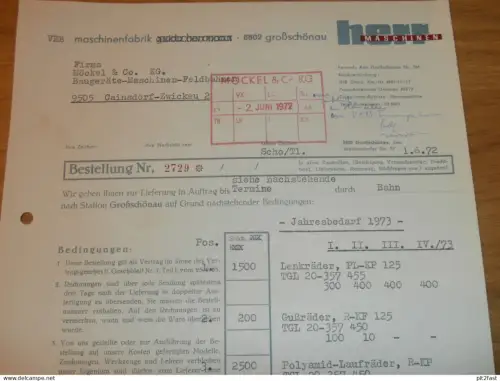 VEB Maschinenfabrik Großschönau , 1972 , altes Dokument , Reklame / Werbung !