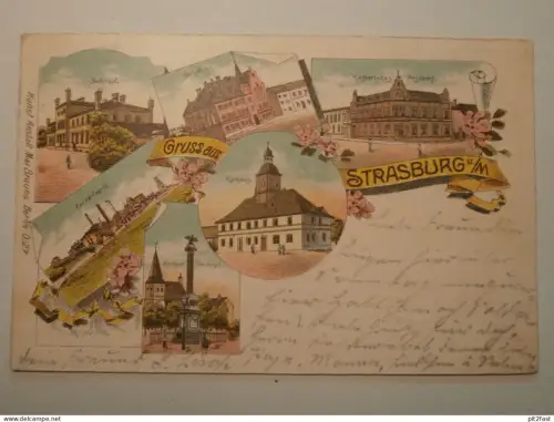 Strassburg i. Uck. 1908 , Litho , Zuckerfabrik , Mecklenburg AK , Ansichtskarte