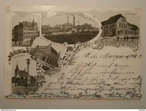 Strassburg i. Uck. 1900 , Litho , Zuckerfabrik , Mecklenburg AK , Ansichtskarte