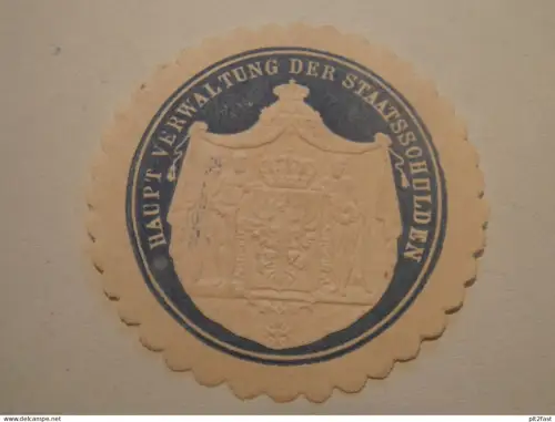 Hauptverwaltung der Staatsschulden , Siegelmarke , Reklame , Marke , Kolonie !